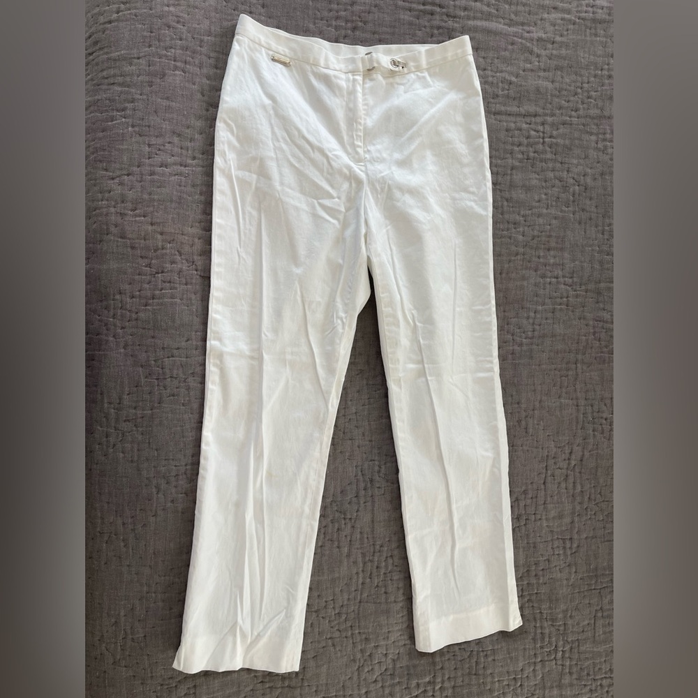 Ralph Lauren Women’s White Cropped Equestrian Style Pants Split Hem Sz 6